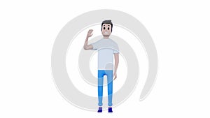 Greeting Waving Gesture Cartoon character man on white background. 3d render