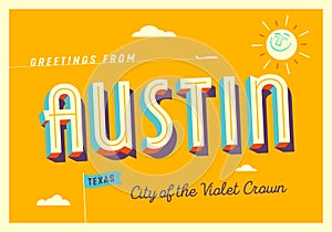 Greetings from Austin, Texas, USA - City of the Violet Crown - Touristic Postcard