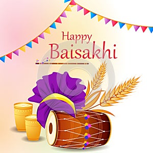 Greetings background for Punjabi New Year festival Vaisakhi celebrated in Punjab India