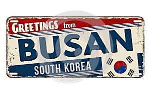 Greetings from Busan vintage rusty metal sign