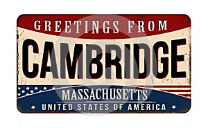 Greetings from Cambridge vintage rusty metal sign