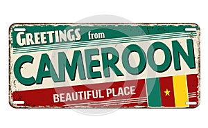 Greetings from Cameroon vintage rusty metal plate