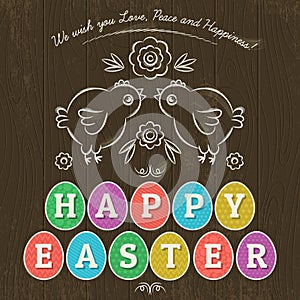 Greetings card for Easter Day with eleven colored eggs,vector