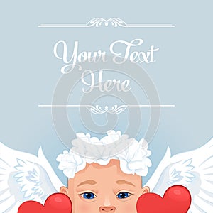 Greetings card template with baby Angel. Vector.