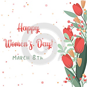 Greetings card template to International Women`s Day. Floral background
