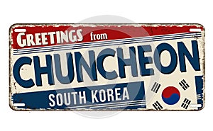 Greetings from Chuncheon vintage rusty metal sign