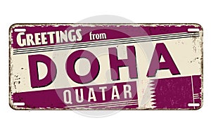 Greetings from Doha vintage rusty metal sign