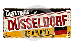 Greetings from DÃ¼sseldorf vintage rusty metal plate