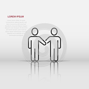 Greetings gesture icon in flat style. People handshake vector illustration on white isolated background. Hand shake business