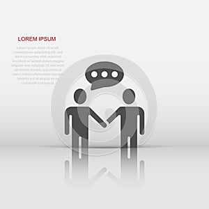 Greetings gesture icon in flat style. People handshake vector illustration on white isolated background. Hand shake business