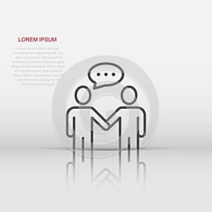 Greetings gesture icon in flat style. People handshake vector illustration on white isolated background. Hand shake business