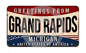 Greetings from Grand Rapids vintage rusty metal sign