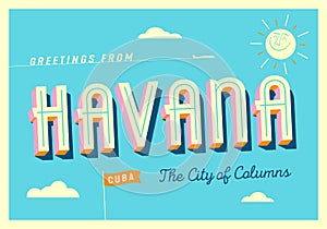 Greetings from Havana, Cuba - The City of Columns - Touristic Postcard