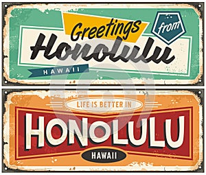 Greetings from Honolulu unique retro post card design