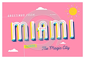 Greetings from Miami, Florida, USA - The Magic City - Touristic Postcard