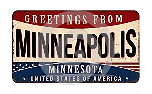 Greetings from Minneapolis vintage rusty metal sign