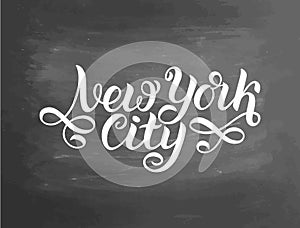 Greetings from New York City, USA. Typography poster, lettering design. Hand drawn brush calligraphy, text for t-shirt