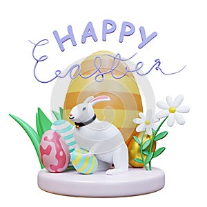 Greetings and presents for Easter Day with Easter eggs. Concept of Easter egg hunt. Holiday banner, web poster, flyer, stylish