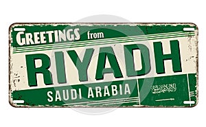 Greetings from Riyadh vintage rusty metal sign