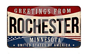 Greetings from Rochester vintage rusty metal sign