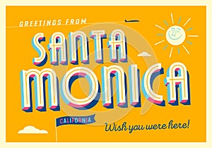 Greetings from Santa Monica, California, USA - Touristic Postcard.