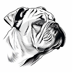 Gregarious Bulldog Dog In Black And White Drawing photo