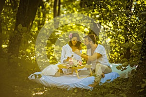 Gregarious place for breakfast. Young couple.