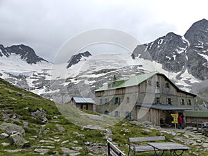 Greizer hut at Berlin high path, Zillertal Alps in Tyrol, Austria