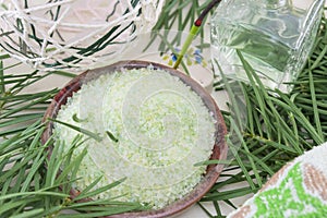 Gren bath salt on with rosemary arrangement