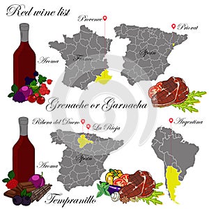 Grenache or Garnacha and Tempranillo. The wine list. photo