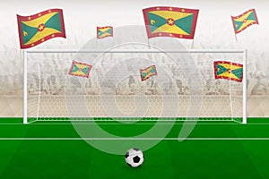Grenada football team fans with flags of Grenada cheering on stadium, penalty kick concept in a soccer match