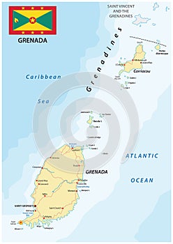 Grenada road map with flag