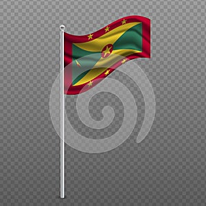 Grenada waving flag on metal pole