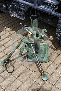 Grenade infantry.automatic grenade launcher on fighting position.Put on the grass