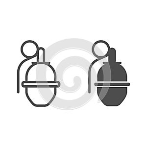 Grenade line and glyph icon. Hand bomb vector illustration isolated on white. Weapon outline style design, designed for