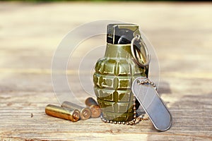 Grenade with shells and dog tag