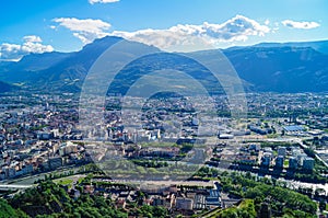 Grenoble - Aerial view of Grenoble old town seen from Bastille Fort, Auvergne-Rhone-Alpes region, France, Europe