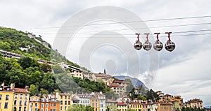 Grenoble-Bastille cable car aka `Les bulles` English: the bubbles, links the city center with the Bastille,