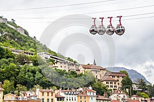 Grenoble-Bastille cable car aka `Les bulles` English: the bubbles, links the city center with the Bastille,