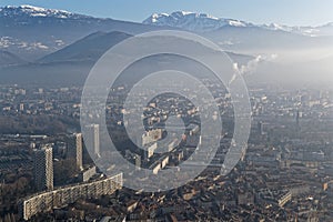 Grenoble city center from the Bastille hill