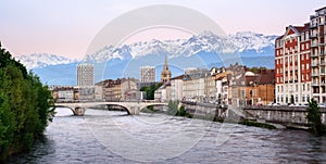 Grenoble, France, historical city center on Isere river