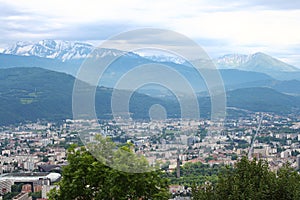 Grenoble and the French Alpes, seen from the Bastilla mountain