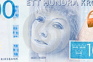 Greta Garbo portrait on Swedish krona banknote photo