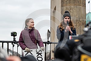 Greta Thunberg speaking to her audience at a demo in Berlin