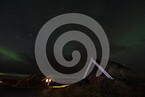 GRETTISLAUG Campsite on Iceland, northern lights