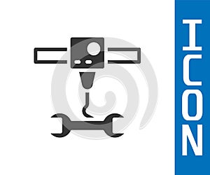 Grey 3D printer wrench spanner icon isolated on white background. 3d printing. Vector