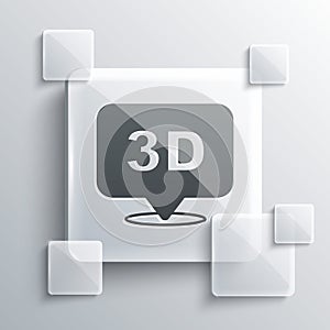 Grey 3D word icon isolated on grey background. Square glass panels. Vector