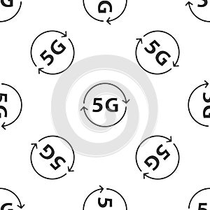Grey 5G new wireless internet wifi connection icon isolated seamless pattern on white background. Global network high