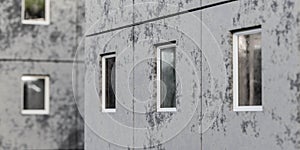 grey abandoned buildings with windows plattenbau apartment block 3d render illustration