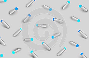 Grey textured background with blue 3d geometric pattern.